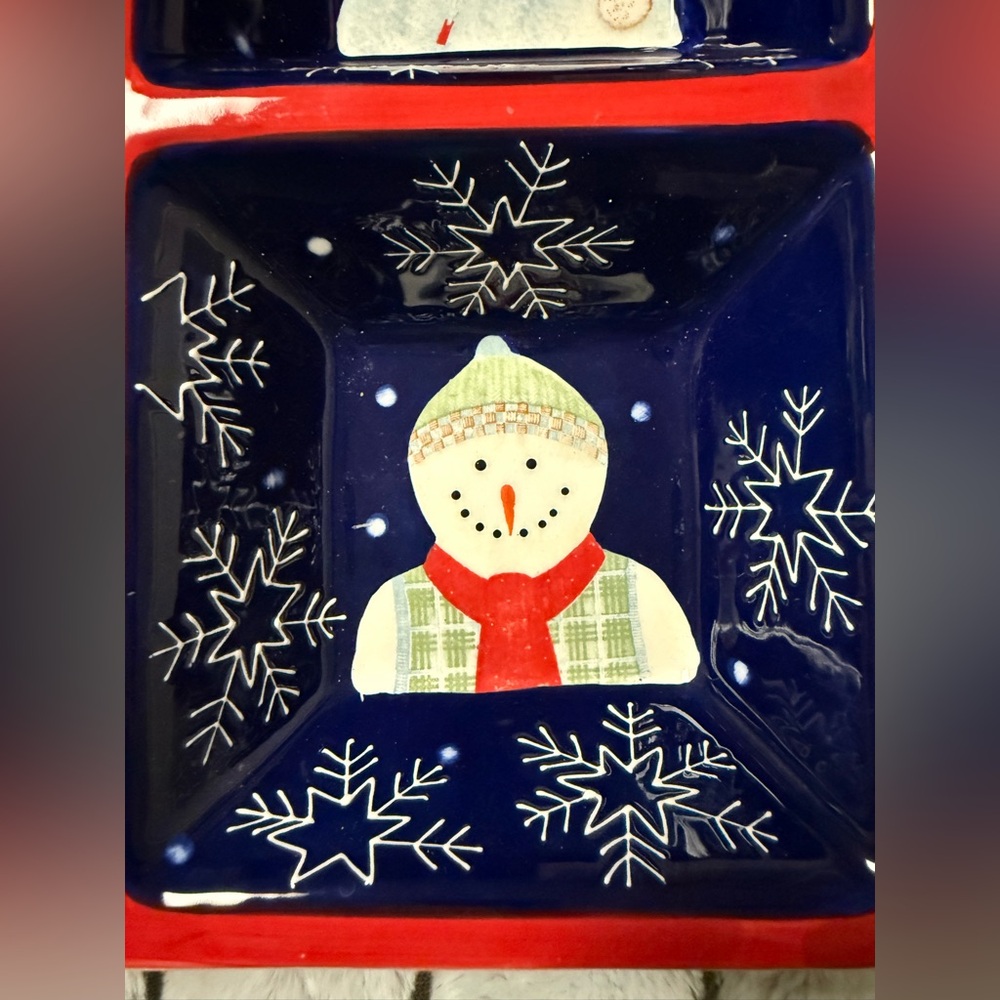 Snowman Holiday Dish Set with Red and Blue Accents - Picture 3 of 6